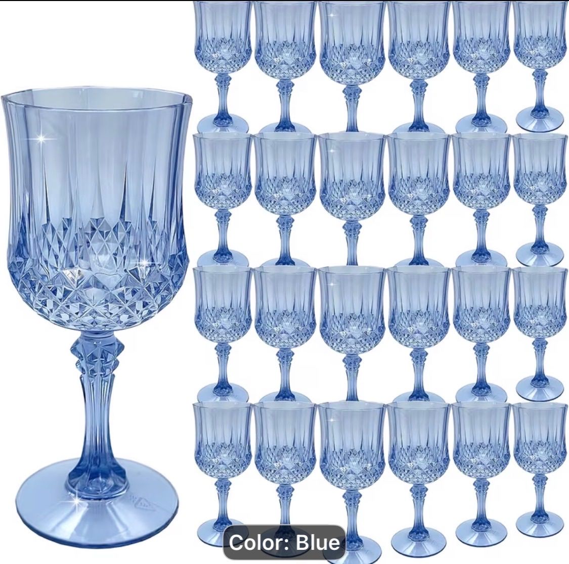 Blue crystal-style cut goblets