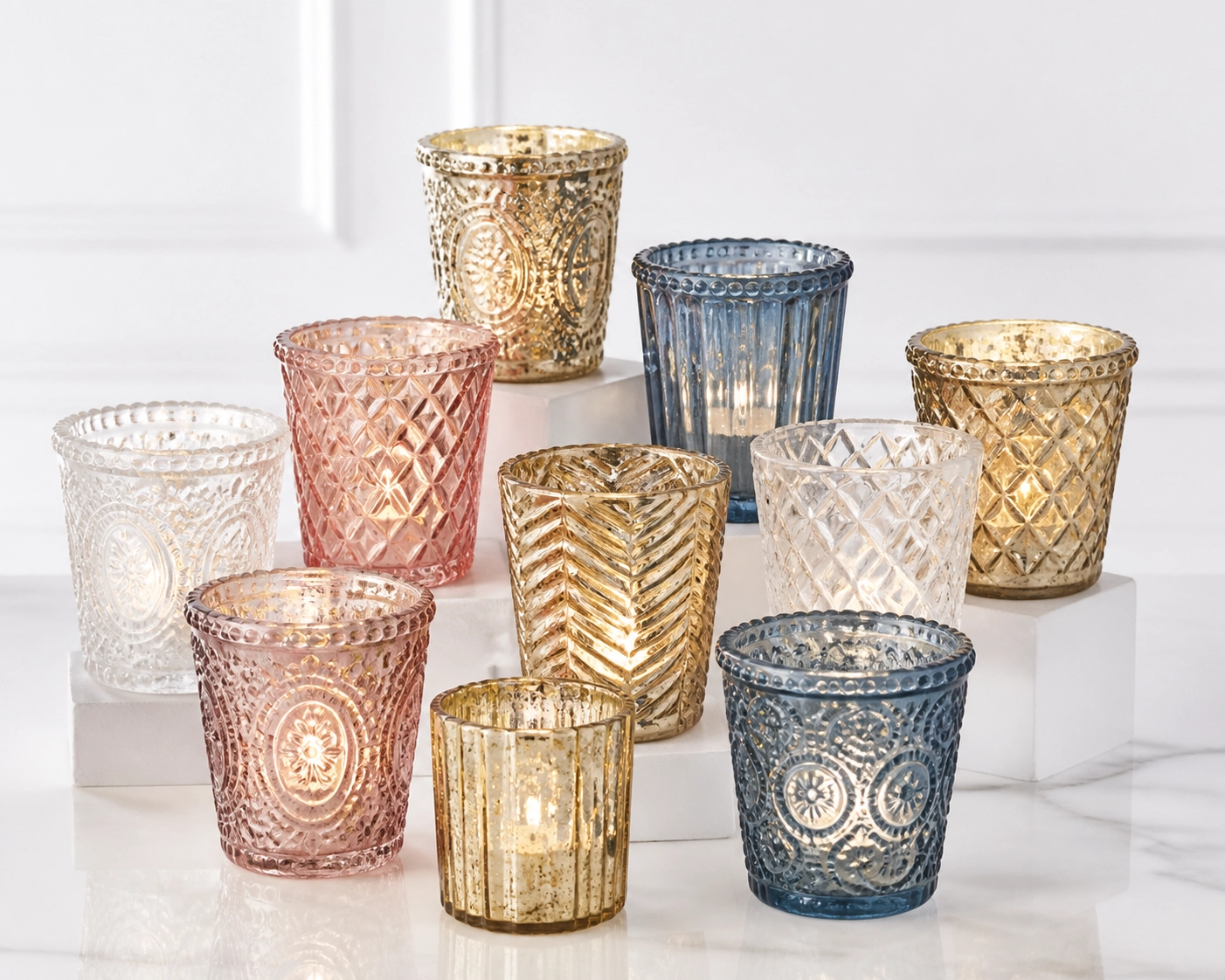Glass votive collection in assorted finishes