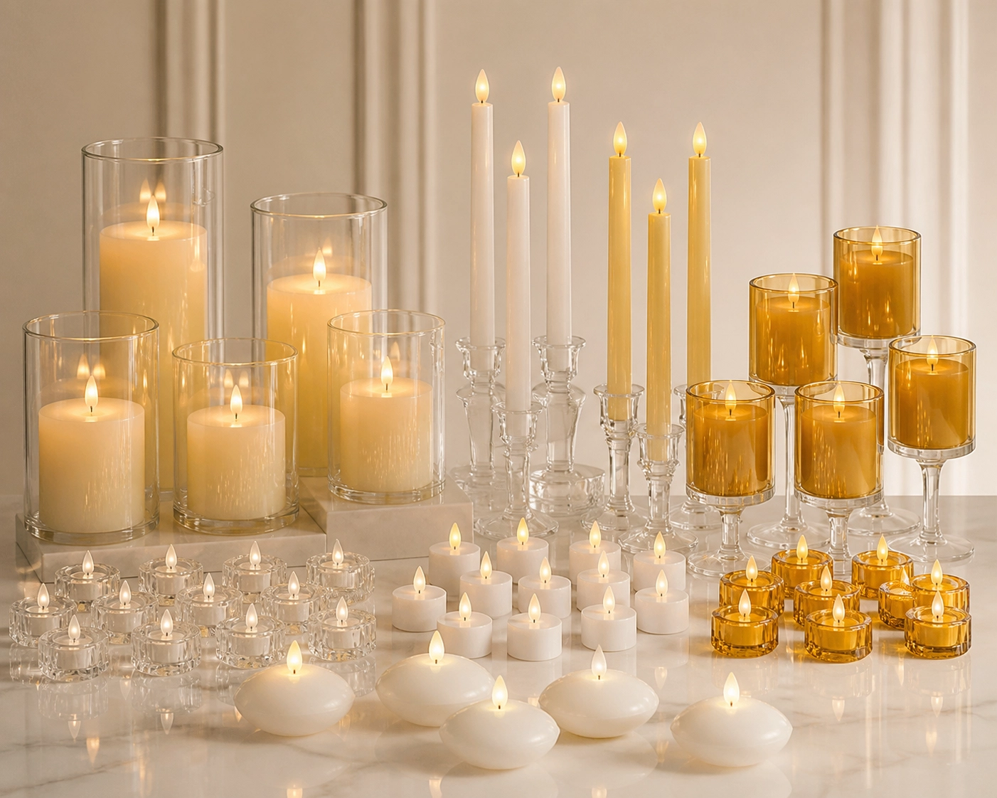 Mini LED candles and small glass candle vessels