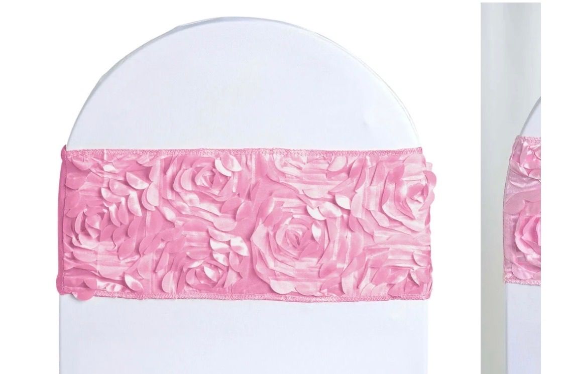 Pink rosette chair sashes arranged for elegant event chair styling